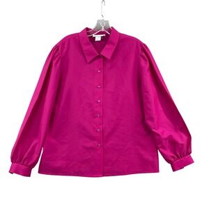 Judy Bond Button Up Blouse Womens 16 Pink Vintage Long Sleeve Puff Shoulder Top
